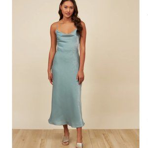 Park and Fifth Sage Blue Satin Bowen Dress Cowl